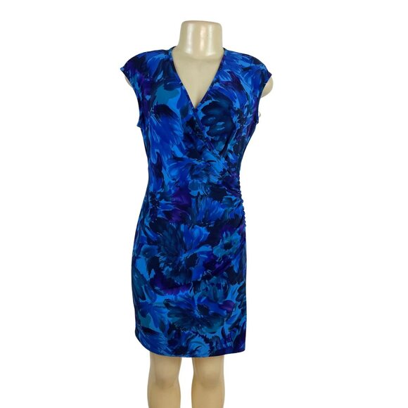 Chaps Womens Blue Floral Sleeveless V-Neck Wrap Dress PM - New - Picture 1 of 8